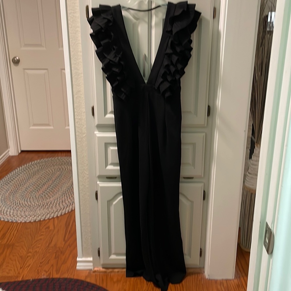Hesperus black ruffled sleeve jumpsuit